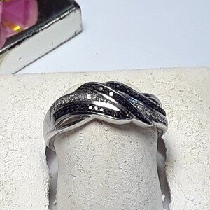.13ctw Black & Natural White Diamond 5 Row alternating Sterling Silver Ring19957